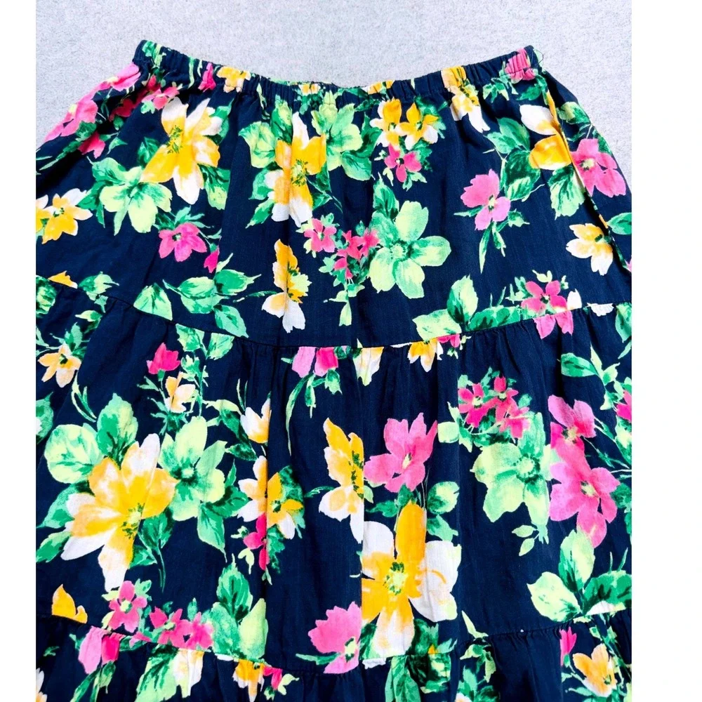 Old Navy Tiered Skirt Girls XL 14-16 Navy Blue Floral Boho Ruffle Knee Length